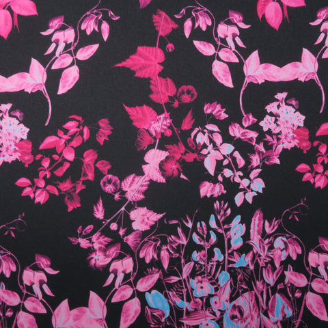 Multicolored Floral on Black Background Printed Polyester Mikado Fabric - Rex Fabrics
