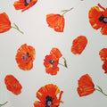 Orange Floral on White Background Printed Polyester Mikado Fabric - Rex Fabrics