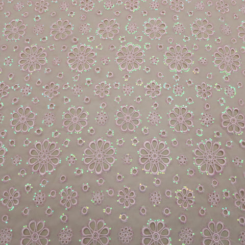 Light Pink Floral and Circles Embroidered Organza Fabric - Rex Fabrics