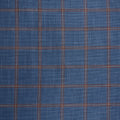 Blue and Burnt Orange Windowpane Ariston Wool, Silk and Linen Blend Fabric - Rex Fabrics