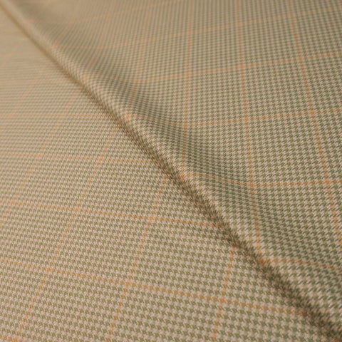 Olive Green Windowpane Houndstooth Wool Loro Piana Fabric - Rex Fabrics