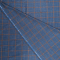 Blue and Burnt Orange Windowpane Ariston Wool, Silk and Linen Blend Fabric - Rex Fabrics