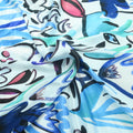 Blue and Aqua Floral Printed Silk Charmeuse Fabric - Rex Fabrics