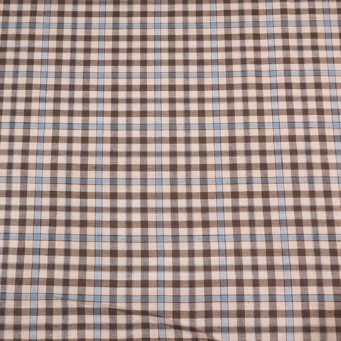 White Brown and Light Blue Windowpane and Check Ermenegildo Zegna Cloth Suiting Fabric - Rex Fabrics