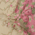 Pink and Green Double Scalloped Floral Embroidered Tulle Fabric - Rex Fabrics