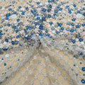 Silver Tulle with Silver Light Blue and Aqua Floral Embroidered Tulle Fabric - Rex Fabrics