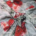 Red Rose on Abstract Grey Ground Silk Charmeuse Fabric - Rex Fabrics