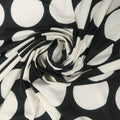 Large White Polka Pots on a Black Background Printed Spandex Stretch Fabric - Rex Fabrics