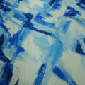 White and Blue Painted Brushes Printed Silk Charmeuse Fabric - Rex Fabrics
