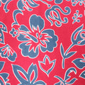 Blue Flowers on a Red Background Printed Jersey Stretch Fabric - Rex Fabrics