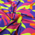Magenta Orange and Yellow Geometric on Purple Background Printed Silk Charmeuse Fabric - Rex Fabrics
