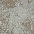 White Sequined and Beaded Embroidered Tulle Fabric - Rex Fabrics
