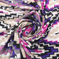 Pink, Purple and Beige Chevron Printed Jersey Stretch Fabric - Rex Fabrics