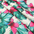 Pink Butterflies on White Background Printed Polyester Mikado Fabric - Rex Fabrics