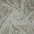 White Beaded and Sequined Abstract Embroidered Tulle Fabric - Rex Fabrics