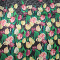 Pink and Yellow Floral on Multicolored Background Printed Polyester Mikado Fabric - Rex Fabrics