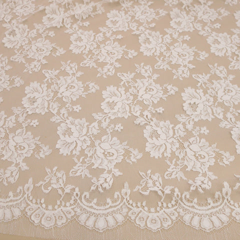Off White Floral Embroidered Double Scalloped Lace - Rex Fabrics