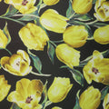 Yellow Floral on Black Background Printed Polyester Mikado Fabric - Rex Fabrics