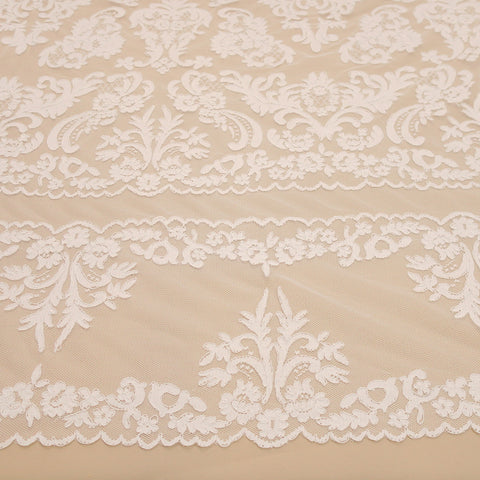 Off White Floral Embroidered Net Lace - Rex Fabrics