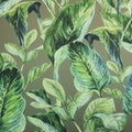 Green Floral on Green Background Printed Polyester Mikado Fabric - Rex Fabrics