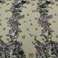 Nude Tulle with Black Purple and Pink Floral and Birds Embroidery Fabric - Rex Fabrics
