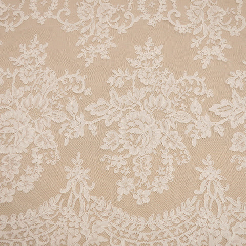 Off White Floral Corded Embroidered Lace - Rex Fabrics
