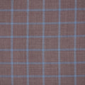 Chocolate Brown and Blue Windowpane Super 140's Doppio Ritorto Ariston Wool Fabric - Rex Fabrics