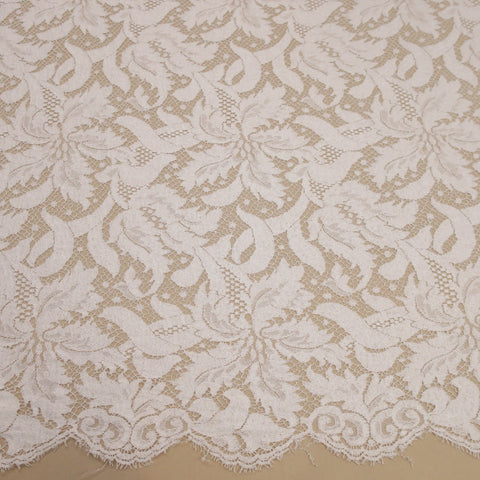 Off White Floral Embroidered Double Scalloped Lace - Rex Fabrics