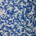 Blue Damask on White Printed Polyester Mikado Fabric - Rex Fabrics