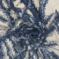 Blue Beaded and Sequined Abstract Embroidered Tulle Fabric - Rex Fabrics