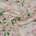 Pink Tulip and Green Leaves Printed Irish Linen Fabric - Rex Fabrics