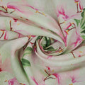 Pink Tulip and Green Leaves Printed Irish Linen Fabric - Rex Fabrics