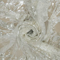 White and Silver Beaded and Sequined Abstract Embroidered Tulle Fabric - Rex Fabrics