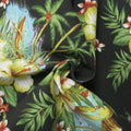 Green Flowers on Black Background Printed Cotton Blended Broadcloth - Rex Fabrics