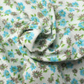 Blue and Brown Flowers on White Background Printed Cotton Blended Broadcloth - Rex Fabrics