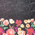 Pink Floral on Black Printed Polyester Mikado Fabric - Rex Fabrics