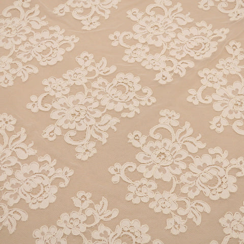 Ivory Floral Embroidered Tulle Lace - Rex Fabrics