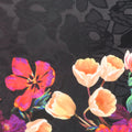 Pink Floral on Black Printed Polyester Mikado Fabric - Rex Fabrics