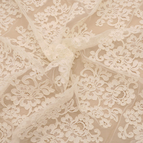 Ivory Floral Embroidered Tulle Lace - Rex Fabrics