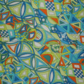 Blue, Orange and Green Abstract Printed Silk Charmeuse Fabric - Rex Fabrics