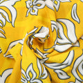 White Flowers on Yellow Background Printed Cotton Blended Broadcloth - Rex Fabrics