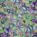 Purple, Blue and Green Abstract Printed Silk Charmeuse Fabric - Rex Fabrics