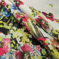 Multicolored Floral on White Printed Polyester Mikado Fabric - Rex Fabrics