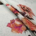Copper Floral on White Printed Polyester Mikado Fabric - Rex Fabrics