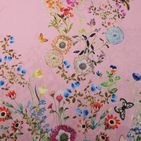 Multicolored Floral on Pink Printed Polyester Mikado Fabric - Rex Fabrics