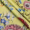Multicolored Floral on Yellow Printed Polyester Mikado Fabric - Rex Fabrics