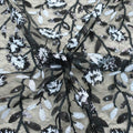 Black Tulle with White Floral Sequins Embroidered Fabric - Rex Fabrics