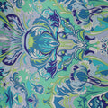 Blue, Purple and Green Abstract Printed Silk Charmeuse Fabric - Rex Fabrics