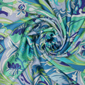 Blue, Purple and Green Abstract Printed Silk Charmeuse Fabric - Rex Fabrics