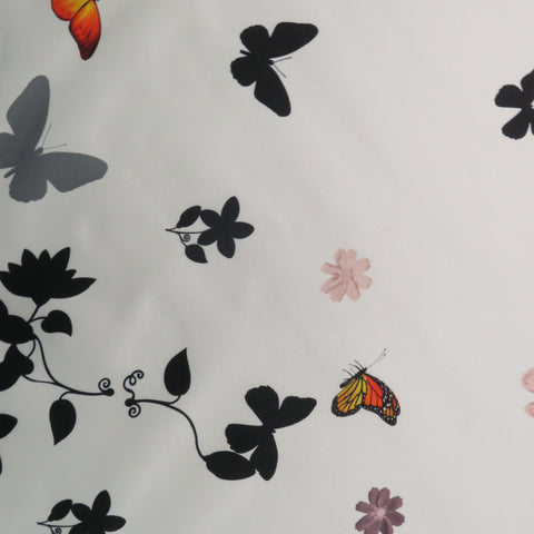 Black Floral on White Printed Polyester Mikado Fabric - Rex Fabrics